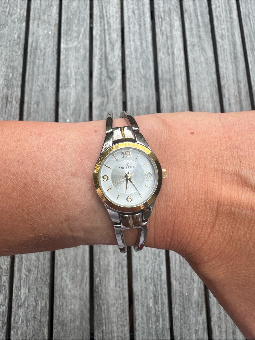Anne Klein Two-Tone Silver and Gold Women's Bracelet Watch with White Dial